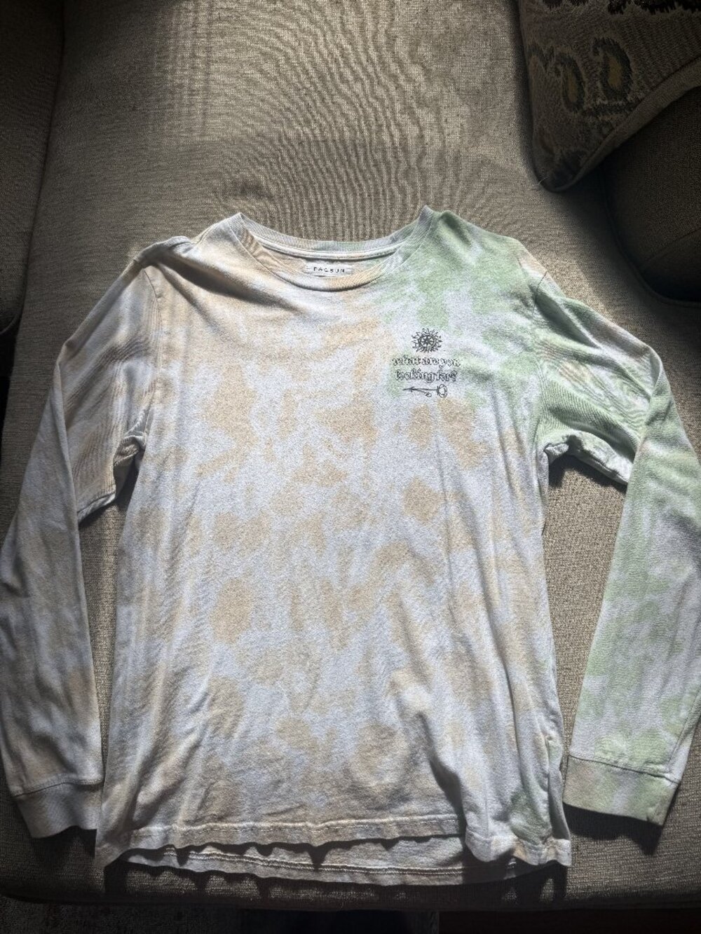 PacSun Tie-Dye Long Sleeve Graphic Tee Medium Green White